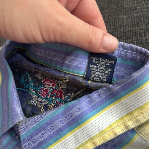 Robert Graham Shirt Mens Stripe Flip Cuff Button Up Floral Embroidered Sz XL - Picture 8 of 15